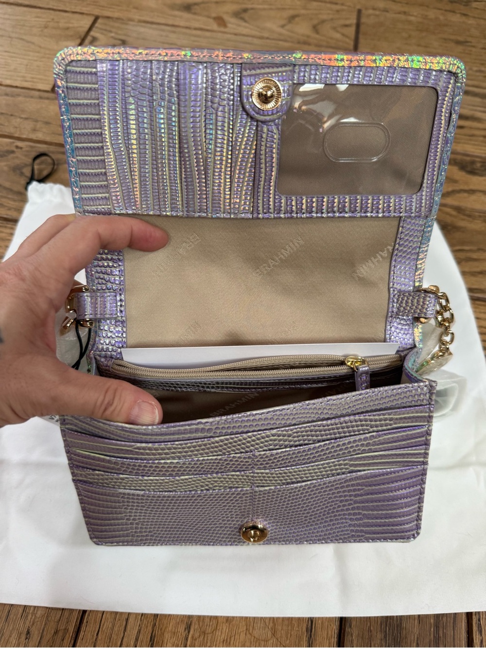 Brahmin Minuette Iridescent Croc-Embossed Clutch in Pink, Purple & Green - Picture 5 of 16